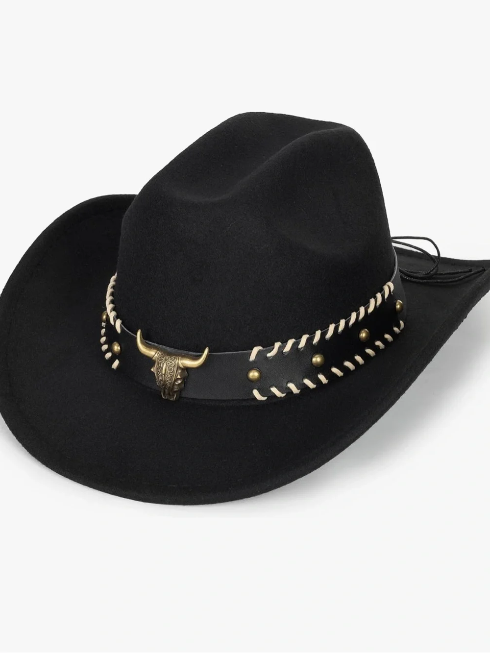 Black Western Cowboy Hat with Decorative Bull Band New Adjustable #Lux-CL